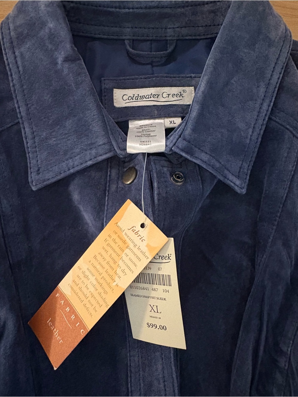 Coldwater Creek Blue Leather Snap-Front Shirt Jacket - Picture 6 of 7